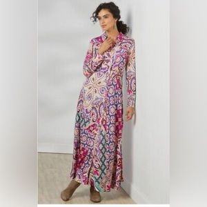 NWT Soft Surroundings Maxi Dress Palermo Soho Fuchsia combo print Size PM